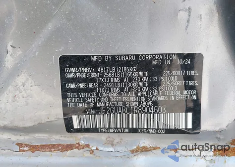 2024 Subaru Crosstrek z USA, uszkodzony, nr VIN JF2GUABC1R8904603